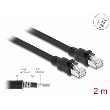 Cablu de retea RJ45 Cat.6A FTP cu manson metalic in interior 2m Negru, Delock 80114