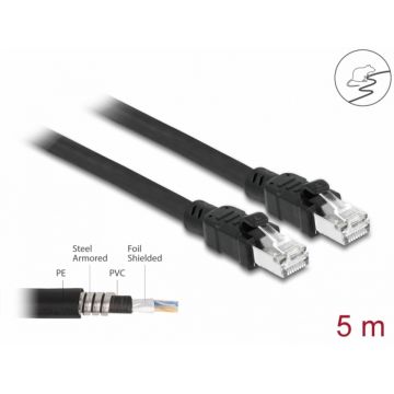 Cablu de retea RJ45 Cat.6A FTP cu manson metalic in interior 5m Negru, Delock 80116