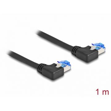 Cablu de retea RJ45 Cat.6A LSOH SFTP unghi 90 grade stanga 1m Negru, Delock 80210