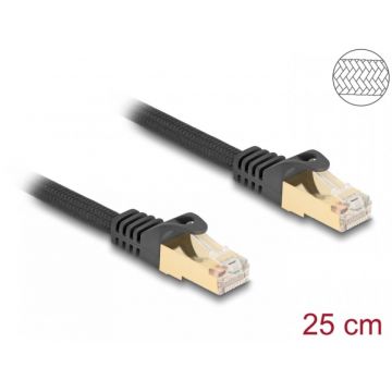 Cablu de retea RJ45 Cat.6A S/FTP 0.25m brodat Negru, Delock 80315