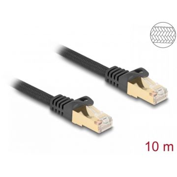 Cablu de retea RJ45 Cat.6A S/FTP 10m brodat Negru, Delock 80322