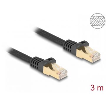 Cablu de retea RJ45 Cat.6A S/FTP 3m brodat Negru, Delock 80319