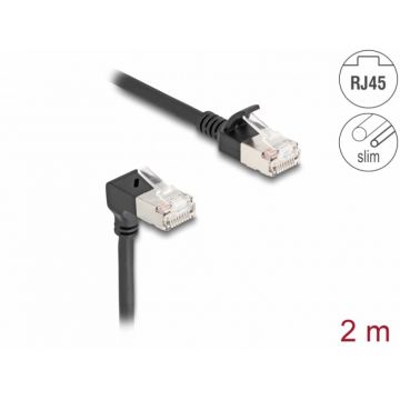 Cablu de retea RJ45 Cat.6A S/FTP Slim unghi 90 grade jos/drept 3m Negru, Delock 80307
