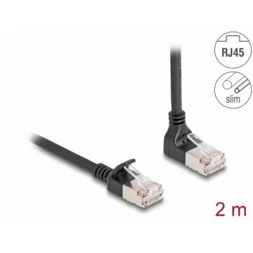 Cablu de retea RJ45 Cat.6A S/FTP Slim unghi 90 grade sus/drept 5m Negru, Delock 80290
