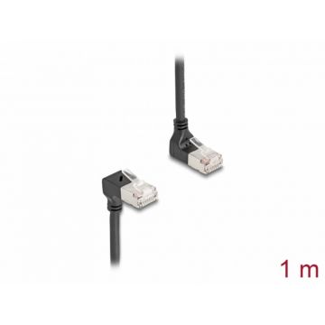 Cablu de retea RJ45 Cat.6A S/FTP Slim unghi 90 grade sus/jos 1m Negru, Delock 80293