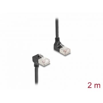 Cablu de retea RJ45 Cat.6A S/FTP Slim unghi 90 grade sus/jos 3m Negru, Delock 80295