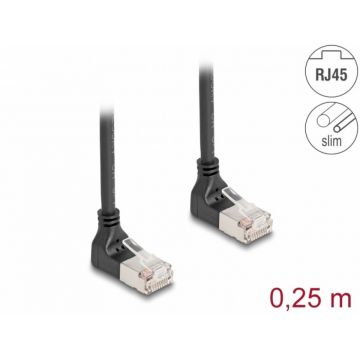 Cablu de retea RJ45 Cat.6A S/FTP Slim unghi 90 grade sus/sus 0.25m Negru, Delock 80279