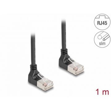Cablu de retea RJ45 Cat.6A S/FTP Slim unghi 90 grade sus/sus 2m Negru, Delock 80282