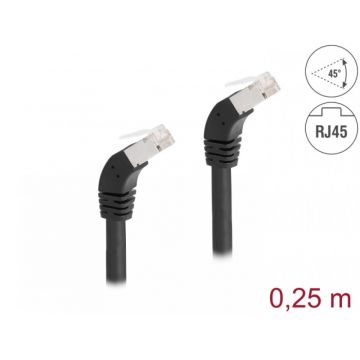 Cablu de retea RJ45 Cat.6A S/FTP unghi jos/jos 45 grade 0.25m Negru, Delock 80273
