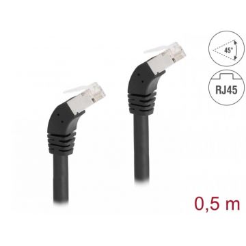Cablu de retea RJ45 Cat.6A S/FTP unghi jos/jos 45 grade 0.5m Negru, Delock 80274