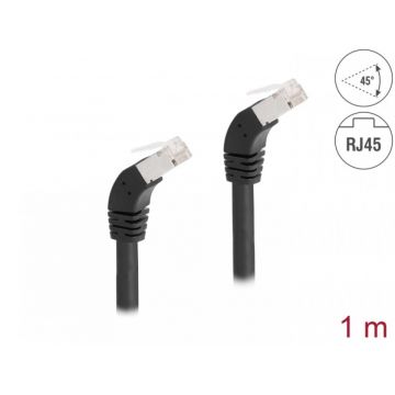Cablu de retea RJ45 Cat.6A S/FTP unghi jos/jos 45 grade 1m Negru, Delock 80275