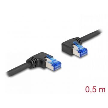Cablu de retea RJ45 Cat.6A S/FTP unghi stanga/unghi dreapta 0.5m Negru, Delock 80420
