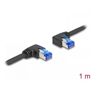 Cablu de retea RJ45 Cat.6A S/FTP unghi stanga/unghi dreapta 1m Negru, Delock 80464