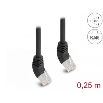 Cablu de retea RJ45 Cat.6A S/FTP unghi sus/sus 45 grade 0.25m Negru, Delock 80259