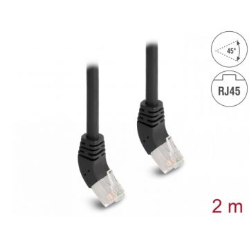 Cablu de retea RJ45 Cat.6A S/FTP unghi sus/sus 45 grade 2m Negru, Delock 80270