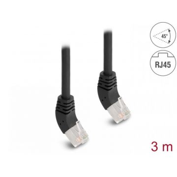 Cablu de retea RJ45 Cat.6A S/FTP unghi sus/sus 45 grade 3m Negru, Delock 80271