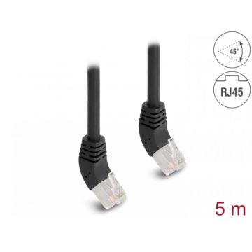 Cablu de retea RJ45 Cat.6A S/FTP unghi sus/sus 45 grade 5m Negru, Delock 80272