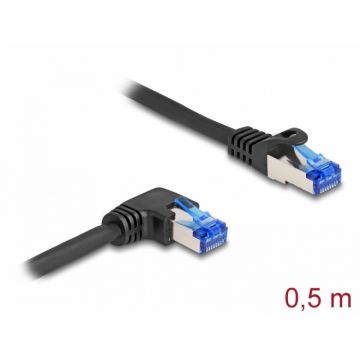 Cablu de retea RJ45 Cat.6A SFTP LSOH drept/unghi 90 grade dreapta 0.5m Negru, Delock 80221