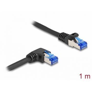 Cablu de retea RJ45 Cat.6A SFTP LSOH drept/unghi 90 grade dreapta 1m Negru, Delock 80222