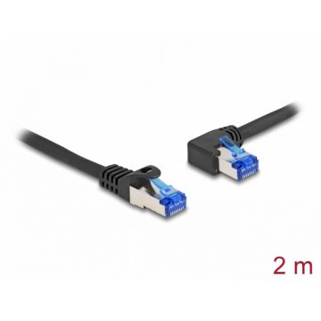 Cablu de retea RJ45 Cat.6A SFTP LSOH drept/unghi 90 grade stanga 2m Negru, Delock 80219