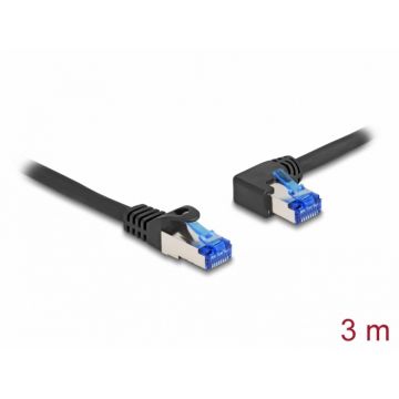 Cablu de retea RJ45 Cat.6A SFTP LSOH drept/unghi 90 grade stanga 3m Negru, Delock 80220