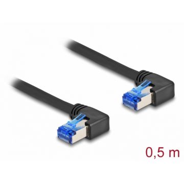 Cablu de retea RJ45 Cat.6A SFTP LSOH unghi 90 grade dreapta 0.5m Negru, Delock 80213