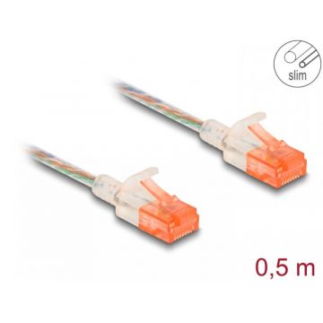 Cablu de retea RJ45 Cat.6A UTP Slim 0.5m transparent, Delock 80352
