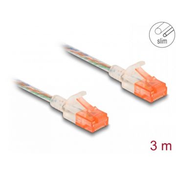 Cablu de retea RJ45 Cat.6A UTP Slim 3m transparent, Delock 80355