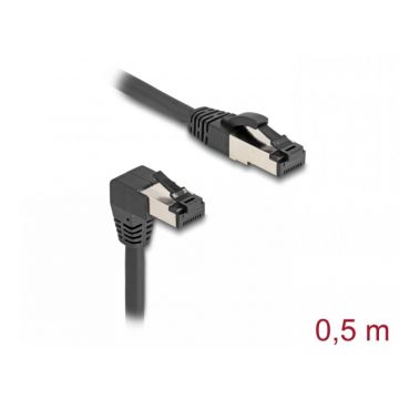 Cablu de retea RJ45 Cat.8.1 S/FTP drept/unghi 90 grade jos 0.5m Negru, Delock 80399