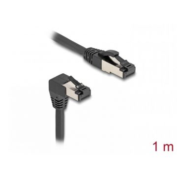 Cablu de retea RJ45 Cat.8.1 S/FTP drept/unghi 90 grade jos 1m Negru, Delock 80400