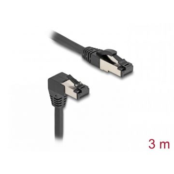 Cablu de retea RJ45 Cat.8.1 S/FTP drept/unghi 90 grade jos 3m Negru, Delock 80447