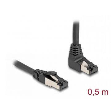 Cablu de retea RJ45 Cat.8.1 S/FTP drept/unghi 90 grade sus 0.5m Negru, Delock 80393