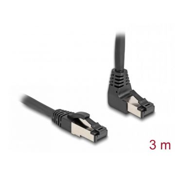 Cablu de retea RJ45 Cat.8.1 S/FTP drept/unghi 90 grade sus 3m Negru, Delock 80396