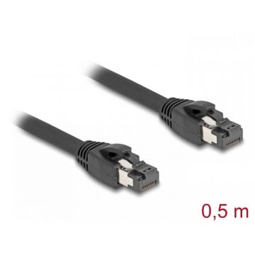 Cablu de retea RJ45 Cat. 8.1 S/FTP LSOH 0.5m Negru, Delock 80232