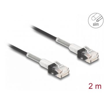 Cablu de retea RJ45 cu protectie la indoire Cat.6A UTP Slim 2m Negru, Delock 80390