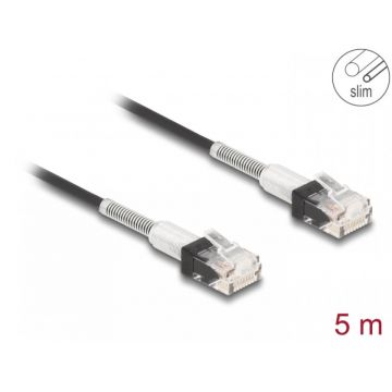 Cablu de retea RJ45 cu protectie la indoire Cat.6A UTP Slim 5m Negru, Delock 80392