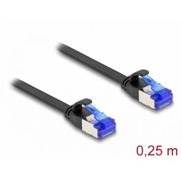 Cablu de retea RJ45 FTP Cat.6A flat/flexibil 0.25m Negru, Delock 80172