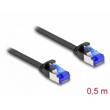 Cablu de retea RJ45 FTP Cat.6A flat/flexibil 0.5m Negru, Delock 80174