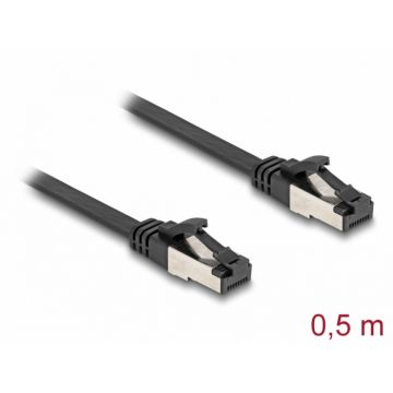 Cablu de retea RJ45 FTP Cat.8.1 flat/flexibil 0.5m Negru, Delock 80178