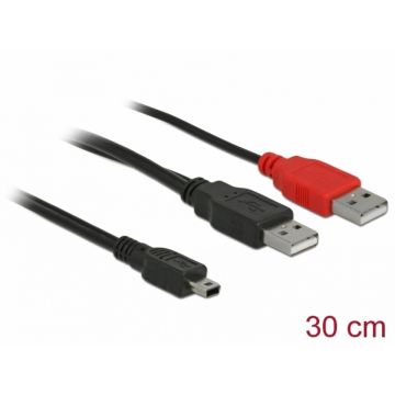 Cablu in Y 2 x USB-A la mini USB 0.3m, Delock 83178