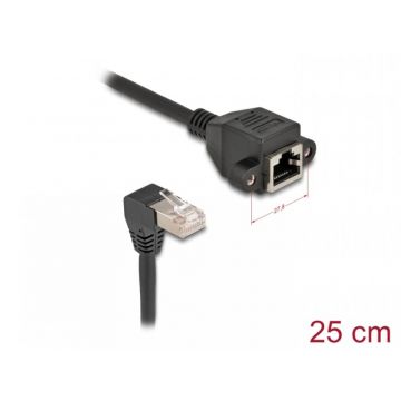 Cablu prelungitor de retea RJ45 cat.6A S/FTP drept/unghi 0.25m Negru, Delock 80309