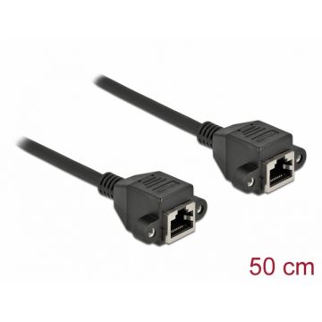 Cablu prelungitor retea RJ45 M-M S/FTP Cat.6A 0.5m Negru, Delock 87008