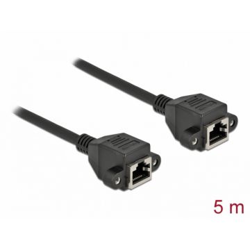 Cablu prelungitor retea RJ45 M-M S/FTP Cat.6A 5m Negru, Delock 87012