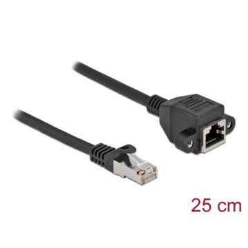 Cablu prelungitor retea RJ45 S/FTP Cat.6A 0.25m Negru, Delock 86998