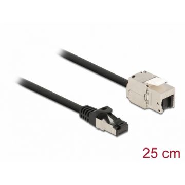 Cablu prelungitor retea RJ45 S/FTP Cat.6A 0.25m Negru, Delock 87022