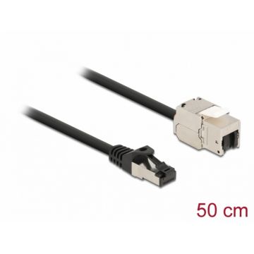 Cablu prelungitor retea RJ45 S/FTP Cat.6A 0.5m Negru, Delock 87025