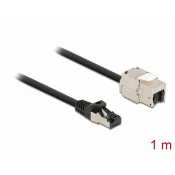 Cablu prelungitor retea RJ45 S/FTP Cat.6A 1m Negru, Delock 87027