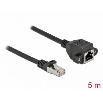 Cablu prelungitor retea RJ45 S/FTP Cat.6A 5m Negru, Delock 87005