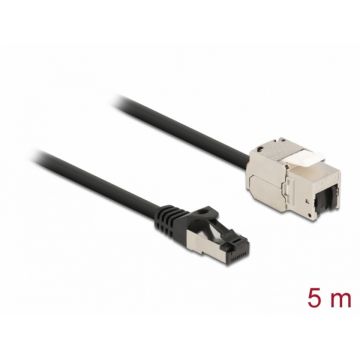 Cablu prelungitor retea RJ45 S/FTP Cat.6A 5m Negru, Delock 87030