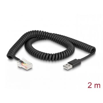 Cablu spiralat USB 2.0-A la RJ50 2m, Delock 90602